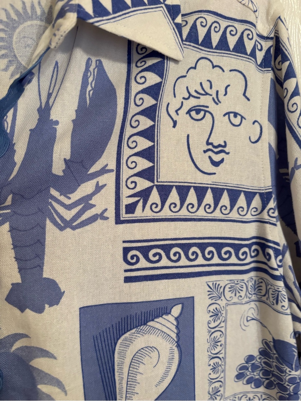 Summery Linen Blend Button Down Top in Beautiful Blue and White - Picture 8 of 11